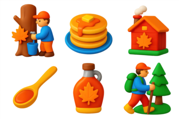 Man is making pancakes and pouring maple syrup on them