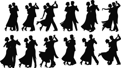 Romantic couple dancing silhouette illustration