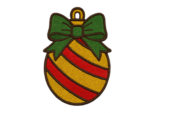 Gold Christmas ball with red stripes and green bow isolated PNG, festive holiday ornament for decoration and graphic design use Embroidery Patch