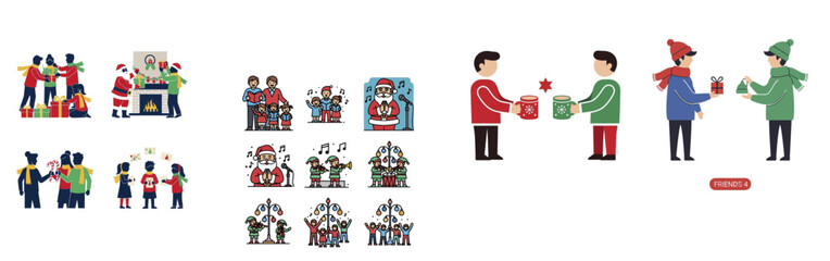 People exchanging gifts and celebrating various events.