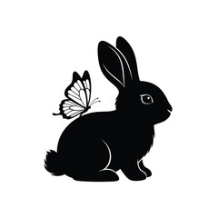 Black rabbit silhouette with butterfly silhouette
