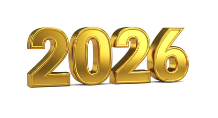 Png art a golden rendering of the year two thousand twenty six on a black isolated studio background view