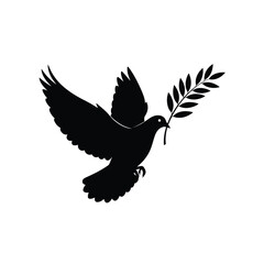 Black silhouette of a dove carrying an olive branch silhouette