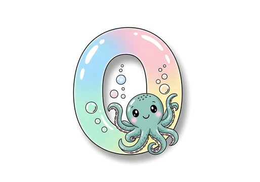 Whimsical Ocean Alphabet Letter O Featuring a Cute Little Octopus and Bubbles Underwater Scene
