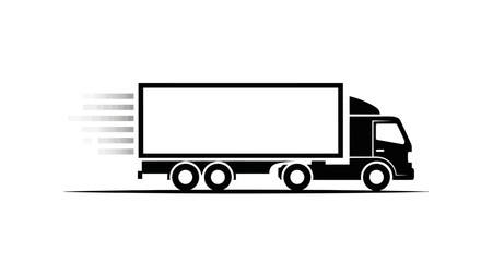 Black silhouette of a delivery truck with a blank white container, representing transportation and logistics.