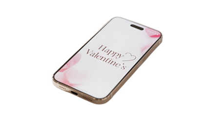 A Valentine's day themed smartphone with the text Happy Valentine's on the screen.