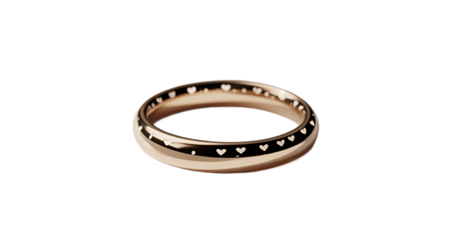 Elegant and minimalist golden ring with heart pattern.
