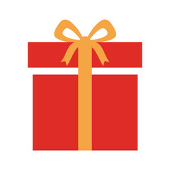 Red gift box with orange ribbon and bow