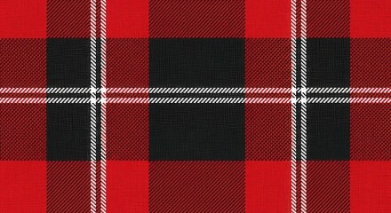 Repeating pattern of red black and white woven textile design shows intersecting lines