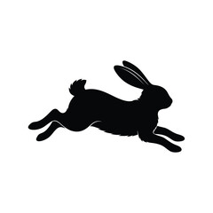 Dynamic black silhouette of a running rabbit