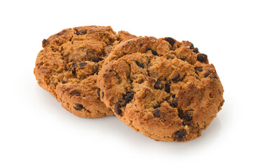 Chocolate chunk biscuit cookie on white background