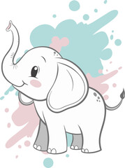 Cute Cartoon Elephant with Pastel Background