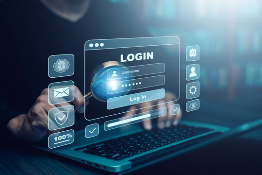 Futuristic digital security login interface with glowing holographic design, secure access verification, and modern technology system for safe authentication and data protection. - Powered by Adobe