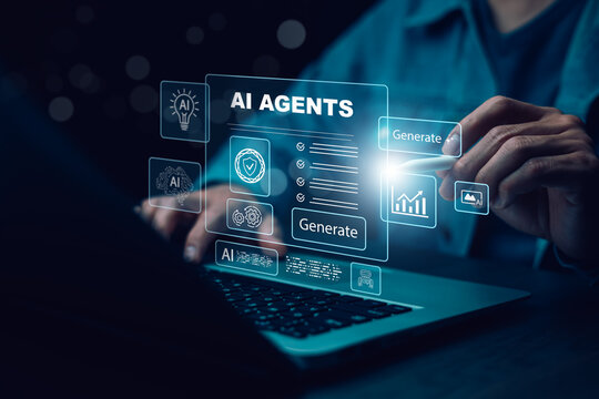 Futuristic AI Agent Control Panel with Holographic Interface and Digital Workflow Elements for Next-Generation Automation - Powered by Adobe