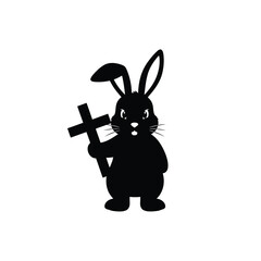 Easter bunny holding a christian cross silhouette