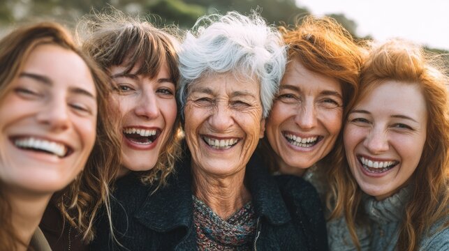 Multigenerational Family Enjoys Laughter Together in a Natural Outdoor Setting With Warm Cinematic Light