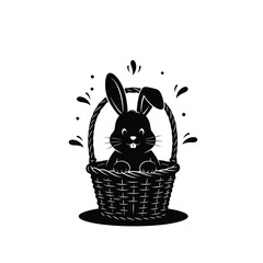 Easter bunny in a woven basket silhouette