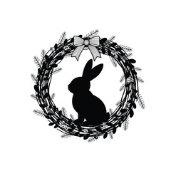 Easter bunny silhouette in wreath decoration silhouette