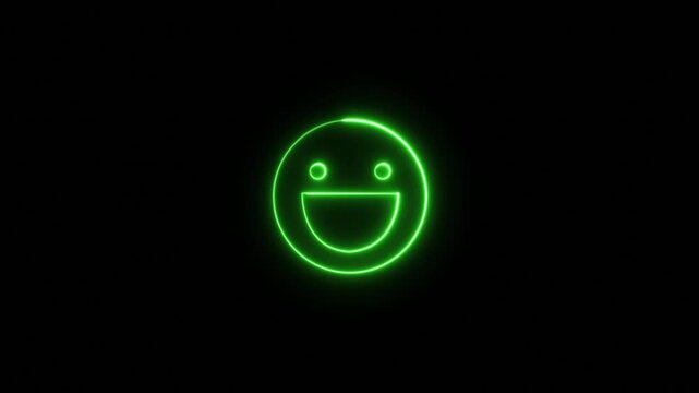Glowing Neon Free laughing smiley logo emoji motion. emoticon day. Winking neon color vector face Set of three emoji. Facebook reactions. social media smiley emoji face.