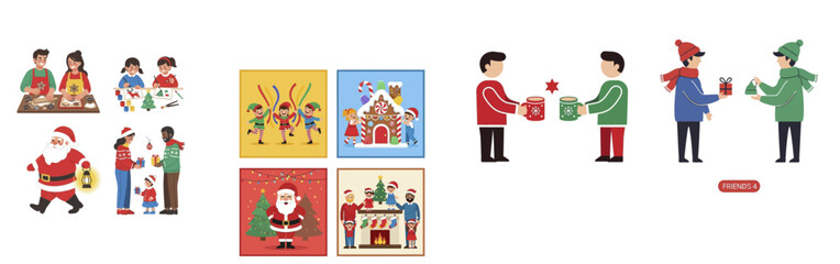 Christmas and Holiday Season Celebrations with People and Festive Elements.