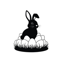 Easter bunny silhouette sitting on eggs