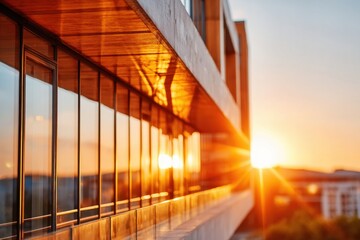 Fototapeta premium Modern glass building facade at sunset