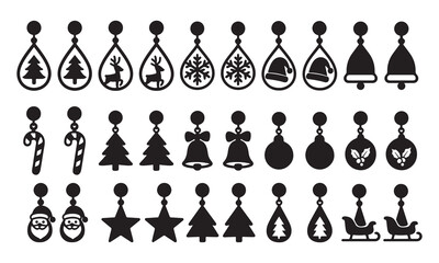 Monochrome Set of Christmas-Themed Silhouette Dangle Earring and Jewelry Ornament Designs