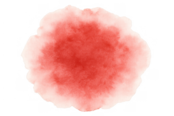 Red watercolor splash creating an abstract ink stain with soft edges and transparent background for design element assets