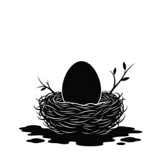 Mysterious black egg in a bird s nest silhouette