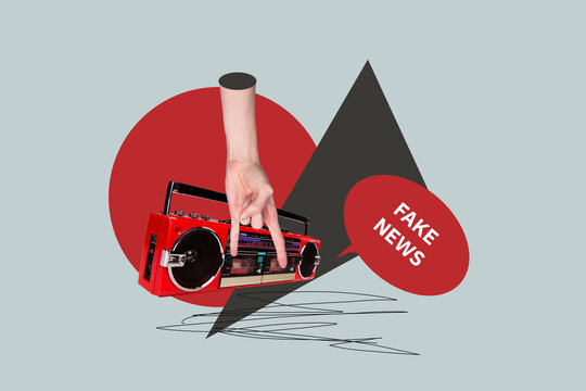 Creative collage of digital frame with bold news bubble concept of modern communication fake news breaking news