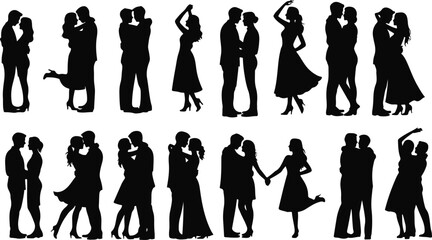 Romantic couples silhouette digital illustration