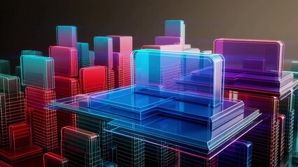 Abstract futuristic city background animation loop glowing neon cityscape motion graphics 3d render - Powered by Adobe