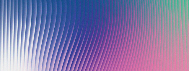 Abstract vertical ribbed background texture with vibrant blue to pink purple gradient and film grain overlay design element