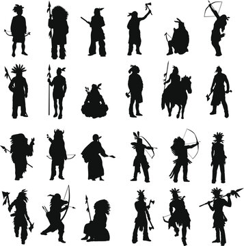Native American Warrior and Tribal Figures Silhouettes Collection