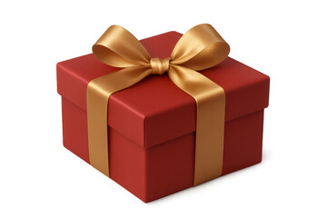 Fototapeta premium Red gift box wrapped with a golden ribbon and bow, symbolizing celebration, holidays, and surprises on transparent background