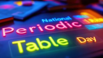 Colorful neon sign celebrating national periodic table day - Powered by Adobe