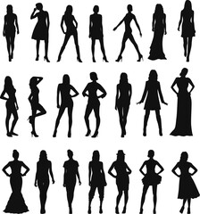 Collection of Female Fashion Silhouettes in Various Poses