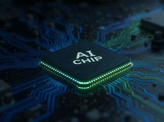 Cutting-edge AI chip with luminous accents for advanced technology applications, showcasing innovation and modern digital solutions for your projects now