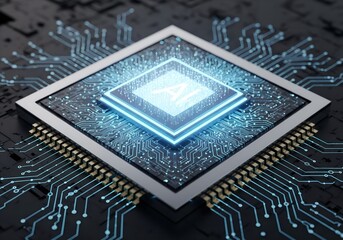 Cutting-edge AI chip technology powering the future of innovation, showcasing a futuristic circuit board design for high-tech solutions and advanced computing