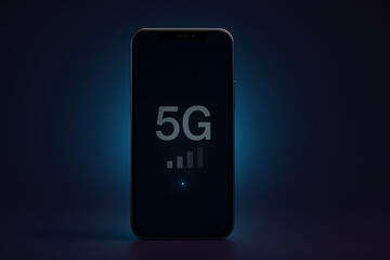 Smartphone showing 5G signal indicator on dark background, modern connectivity concept, high-speed mobile network technology illustration representing next-generation wireless communication