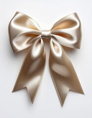 Elegant gold satin gift bow on white background
