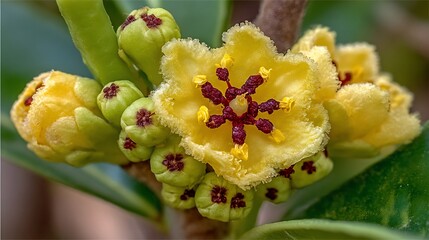 A Close-Up View of a Vibrant Yellow Flower in Full Bloom displaying intricate details and textures