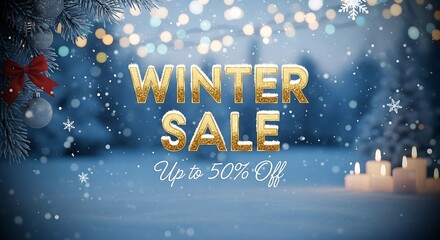Golden winter sale balloons with up to 50 percent off discount
