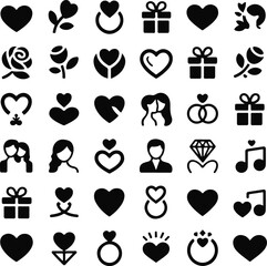 Romantic icons digital illustration set