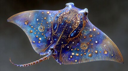 A cosmic stingray emerges as a mesmerizing spectacle adorned with celestial patterns and ethereal