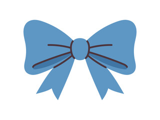 Vector cute blue bow with wide loops and short, angled ribbons. Bold decorative accessory for gifts, celebration, fashion, and festive design in flat style.
