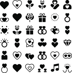 Romantic icons digital illustration set