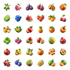 3D Fresh Fruit Icons Collection – Colorful Citrus, Berries and Tropical Set