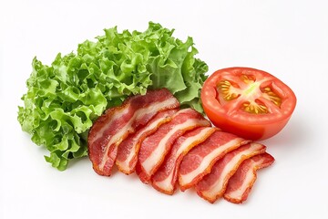 Fresh  tomatoes, green salad, and raw healthy vegetables on a white background dinner meal
