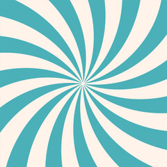 Teal and beige swirl groovy starburst background. Retro twisted rays pattern with vintage psychedelic vibe. Abstract dynamic spiral design for posters, banners, wallpapers. Vector illustration.
